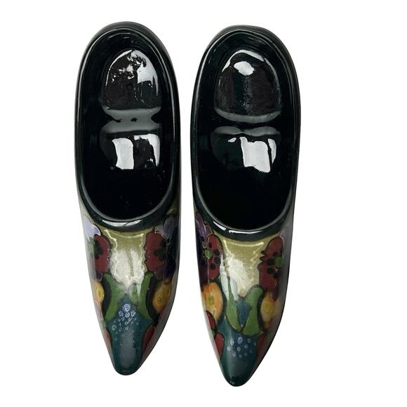 Pottery Decor Miniature Shoes Clogs Set 2 Zuid Holland Gouda High Gloss Signed - Picture 10 of 14